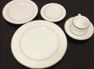 White Salad Plate with Double Platinum Band